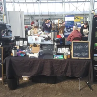 a table with a black table cloth