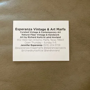 Back of business card