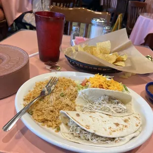 Soft taco dinner w/shredded chicken. Delicious!