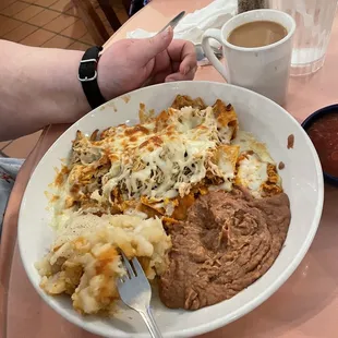 Chile Roja Breakfast potatoes and Rice or Refried beans