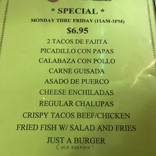 Lunch Specials