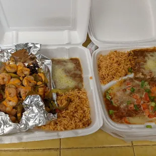 L-R: Shrimp Fajitas, $20.99 prior to tax. Tacolada Platillo, $13.49 prior to tax