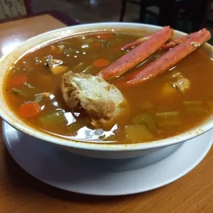 Sopa Salvavidas. There was another pair of legs and lots of other seafood and veggies in there.