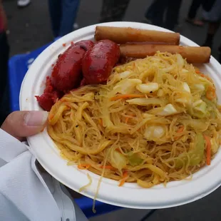 Longanisa, eggrolls, pancit.