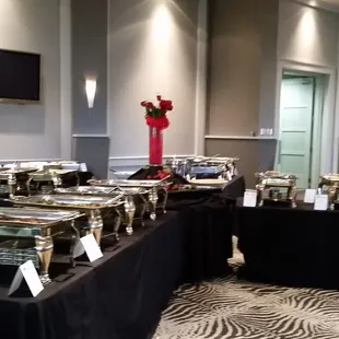 Large buffet with indian, Mediterranean and American food.