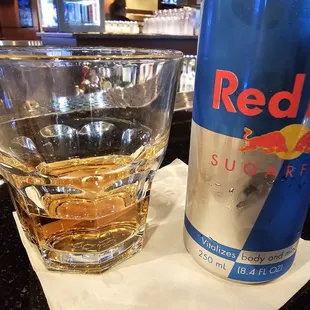 Shot of Crown Royal Peach and a sugar free Redbull chasser