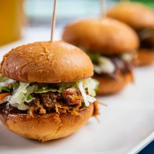 two pulled pork sandwiches on a plate