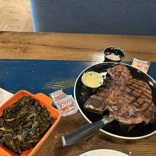 T-bone with collard greens