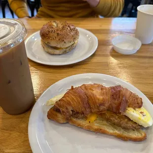 Breakfast sandwich and Iced latte