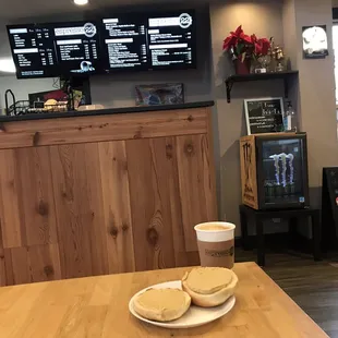 Latte With Almond Milk And Bagel