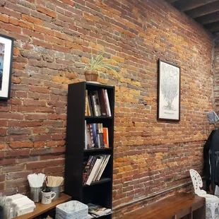 a brick wall in a living room