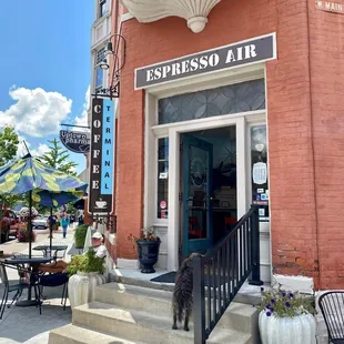 Outside with some seating areas