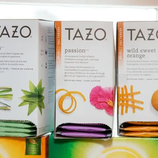 three boxes of tazo tea