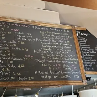 a menu on a blackboard