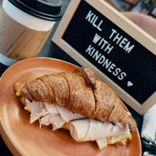 Caramel cappuccino &amp; Turkey, egg and cheese on a croissant