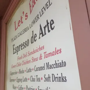 the menu of the restaurant