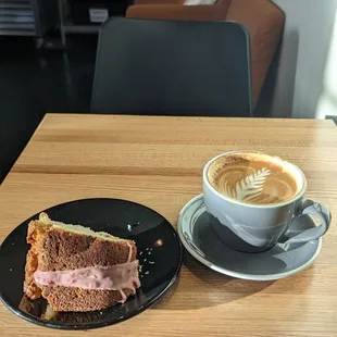 Strawberry Bundt cake and cappuccino