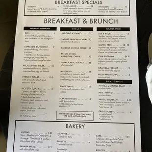 the breakfast menu for breakfast and brunch