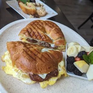 Sausage, egg and cheese with fruit