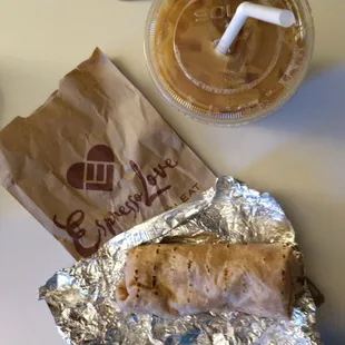 a burrito and a drink