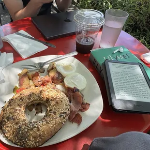 Breakfast bagel and eggs