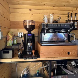 a coffee machine and coffee grinder