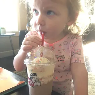 My daughter loves her chocolate milk &quot;latte&quot; from Espresso Stop - Edgewood