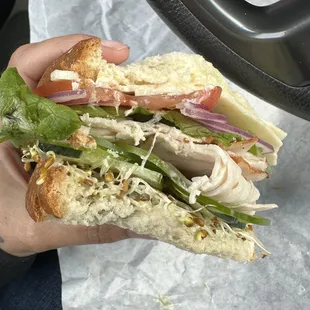 Half turkey and garden sandwhich, big and delicious