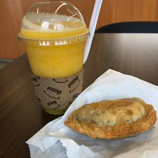 Passion fruit Smoothie and Beef and Potato Empanada