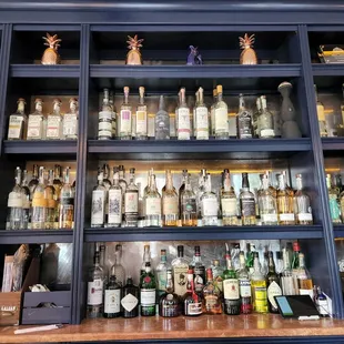 a wall of liquor bottles