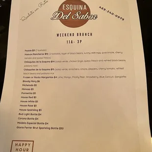 Brunch menu