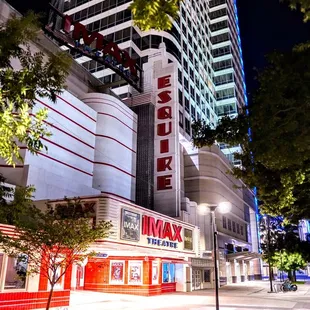 Front entrance at night.