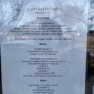 Recent menu on window  They had a chocolate croissant and it was also $3.50