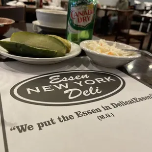 a menu and a pickle