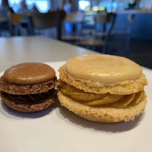 Mini chocolate macaron and caramel macaron