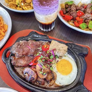 Ube Coffee and Wagyu Steak and Egg