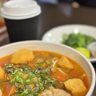 Canh Bun (Noodle, Crab Paste, Pork Blood, Tofu, Water Spinach)