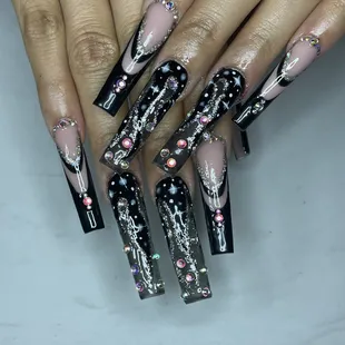 Long Full set with hand painted designs