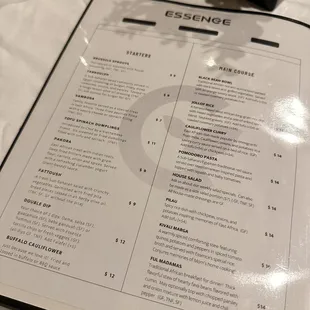 Menu as of November 2023