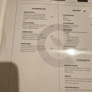 Menu as of November 2023