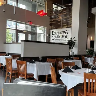 tables and chairs in a restaurant