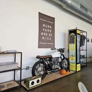 a motorcycle and vending machine
