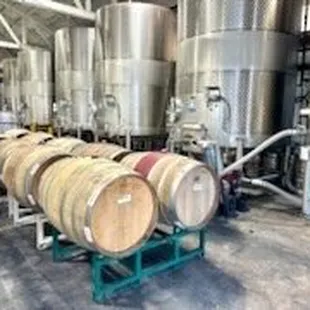 Wine Barrels and stainless steel casks.