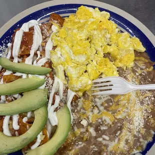 The best breakfast red chilaquiles with scrambled eggs so delicious