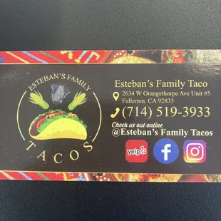 Business card for Esteban's Family Tack