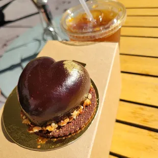 iced coffee and chocolate heart cake...