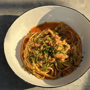 Dungenness crab pasta with &apos;nduja butter and Meyer lemon