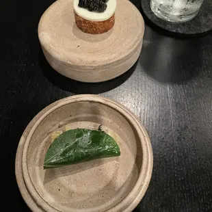 Caviar Tater Tot Nasturtium, hamachi, green garlic