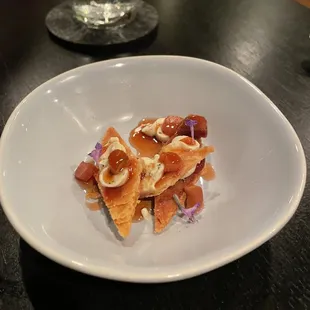 Rhubarb, cherry blossom, puff pastry, yogurt