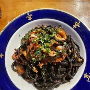 Squid ink bucatini amatriciana